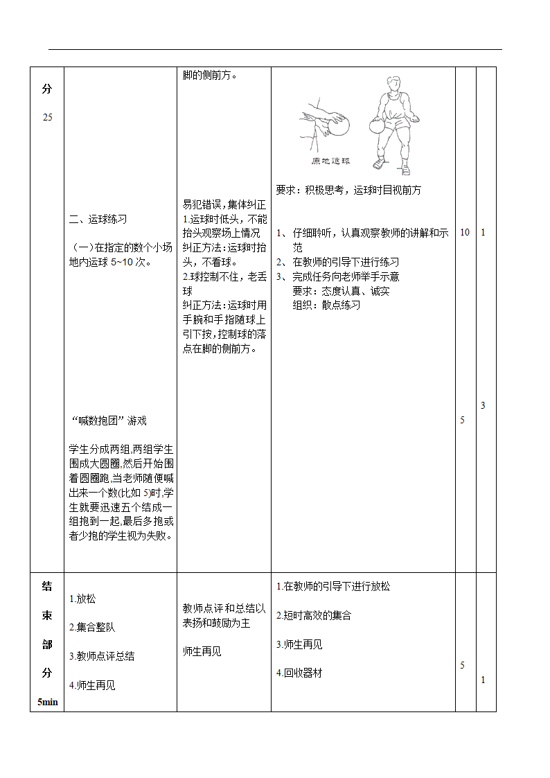 五年级体育 篮球原地运球及游戏  教案 全国通用.doc第3页