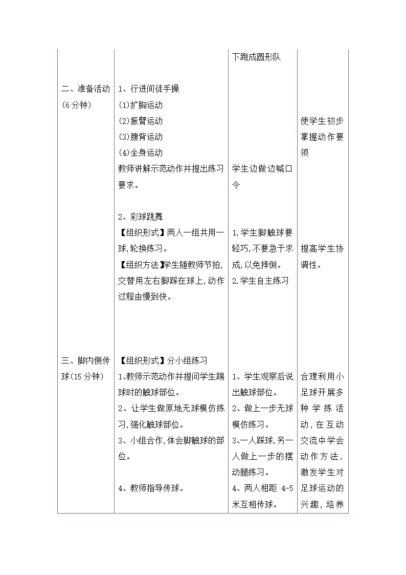 六年级体育教案-小足球脚内侧传球 全国通用.doc第2页