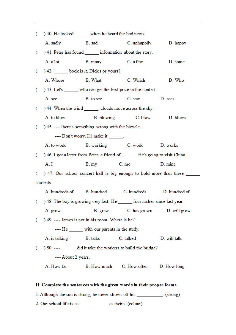 Unit9语法和词汇练习 2022-2023学年牛津上海版英语 七年级下学期（无答案）.doc第4页