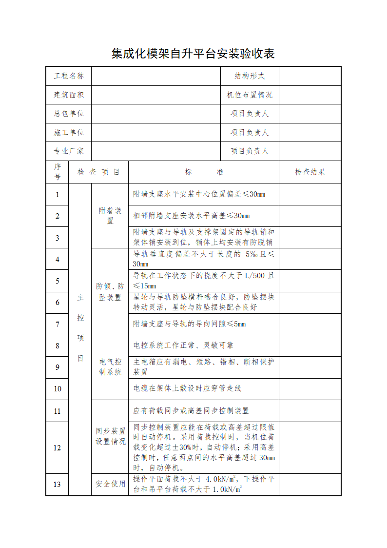 集成化模架自升平台安装验收表.doc第1页