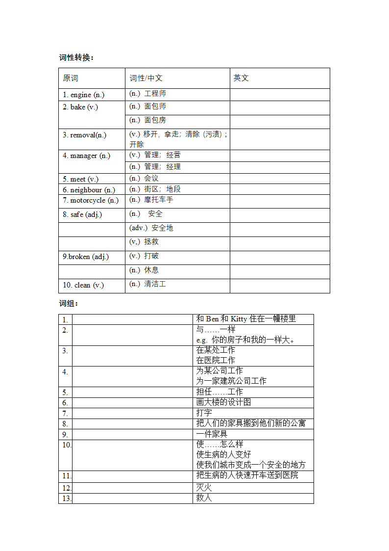 Module 2  Unit 4 Jobs people do词汇卷词组及默写 牛津上海版（试用本）七年级英语上册（含答案）.doc第3页