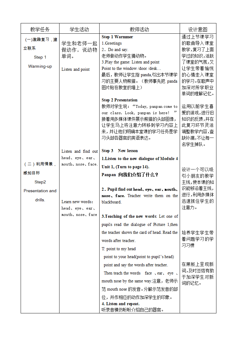 外研版（一年级起）小学英语一年级下册Module 4 Unit 1This is my head. 教案.doc第2页