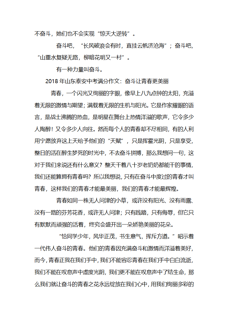 2018年山东泰安中考满分作文：有一种力量叫奋斗第3页