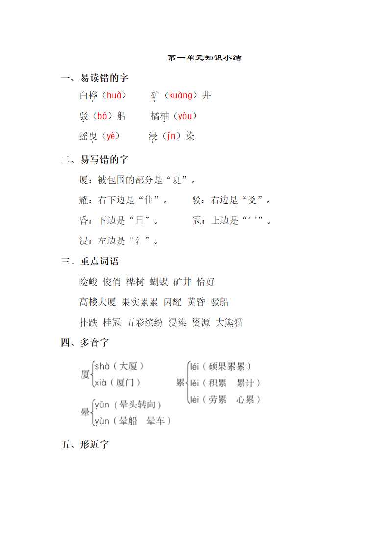 长春版小学语文五年级上学期 第一单元 知识点小结.doc第1页