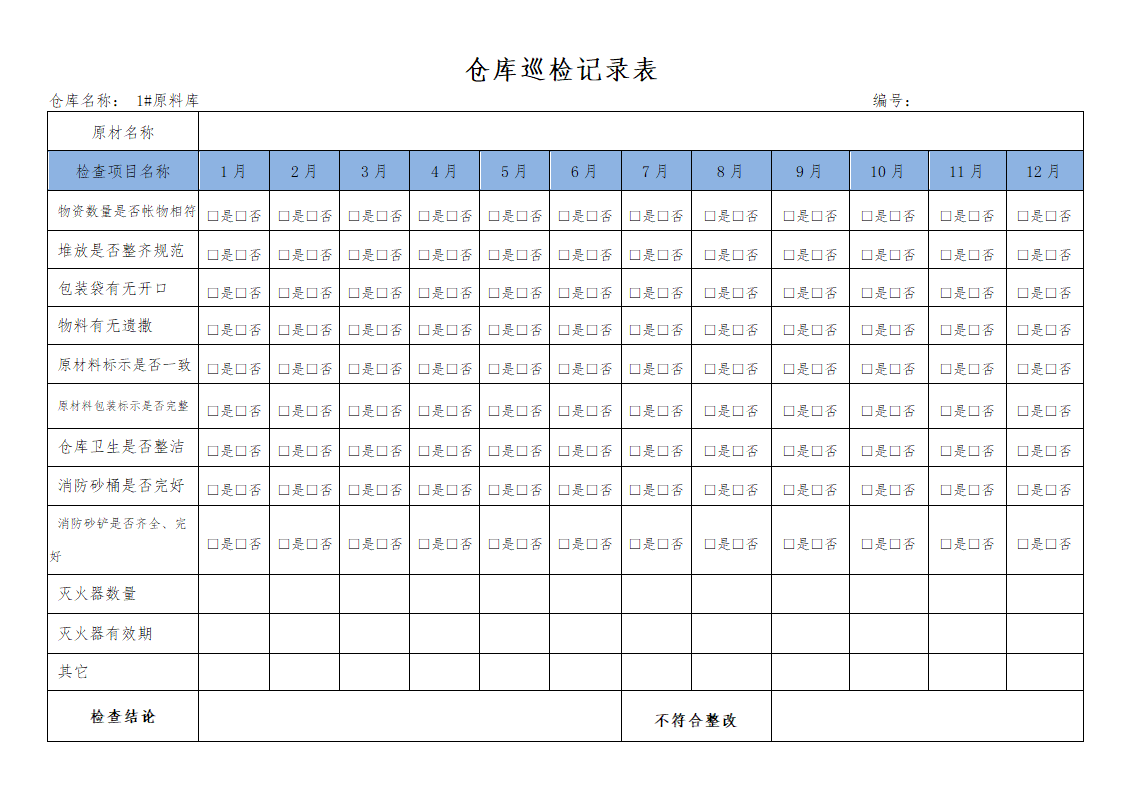 生产制造业仓库巡检记录通用模板.doc