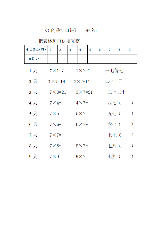 7的乘法口诀练习题2.doc第1页