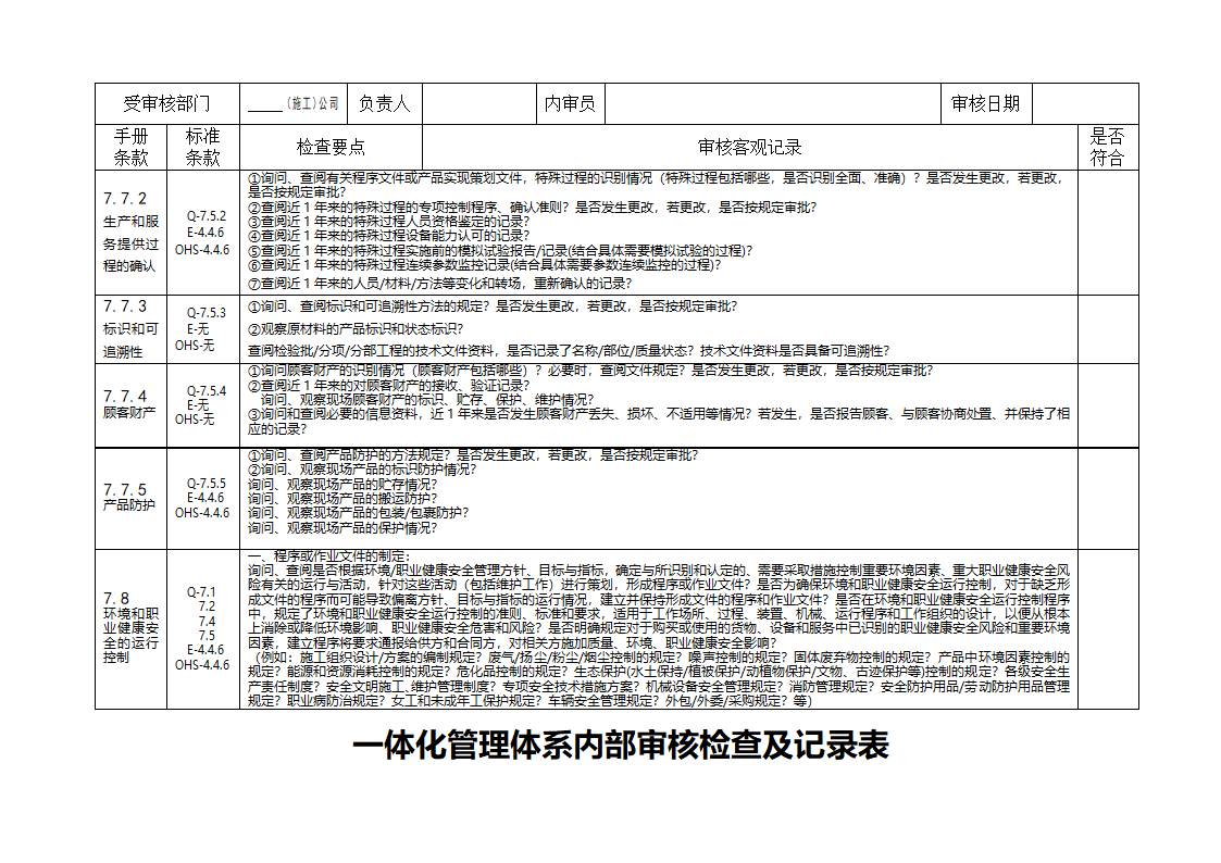 三标一体化管理体系内部审核检查及记录表.doc第4页