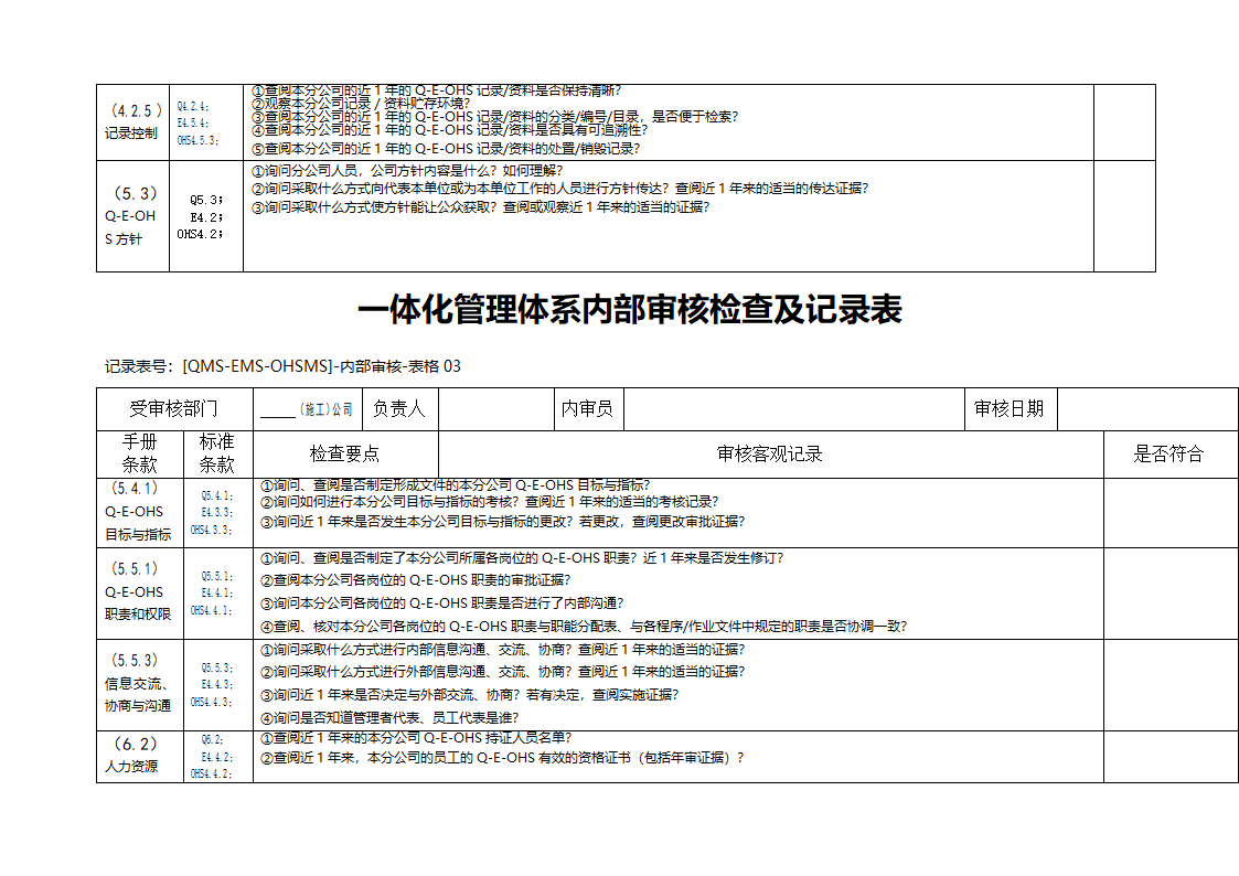 三标一体化管理体系内部审核检查及记录表.doc第8页