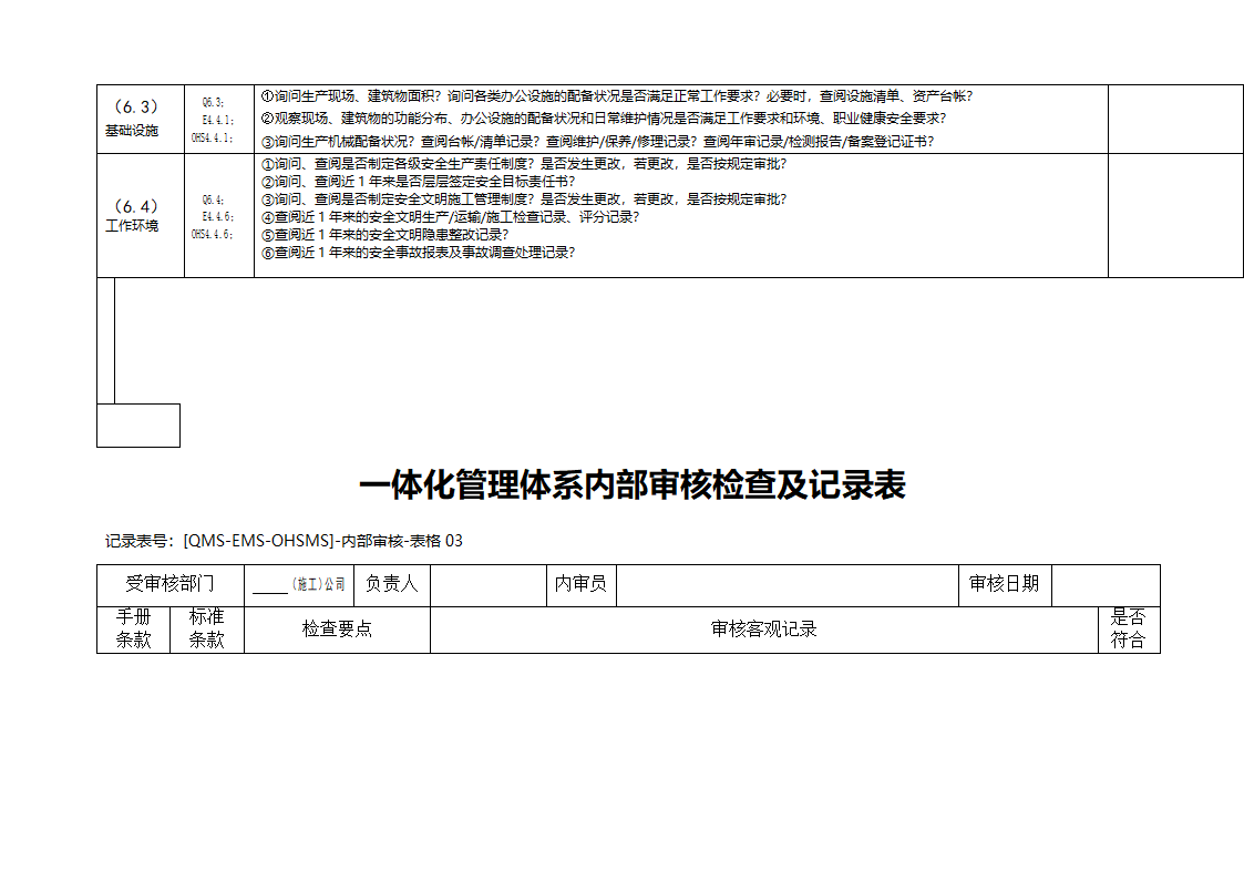 三标一体化管理体系内部审核检查及记录表.doc第9页