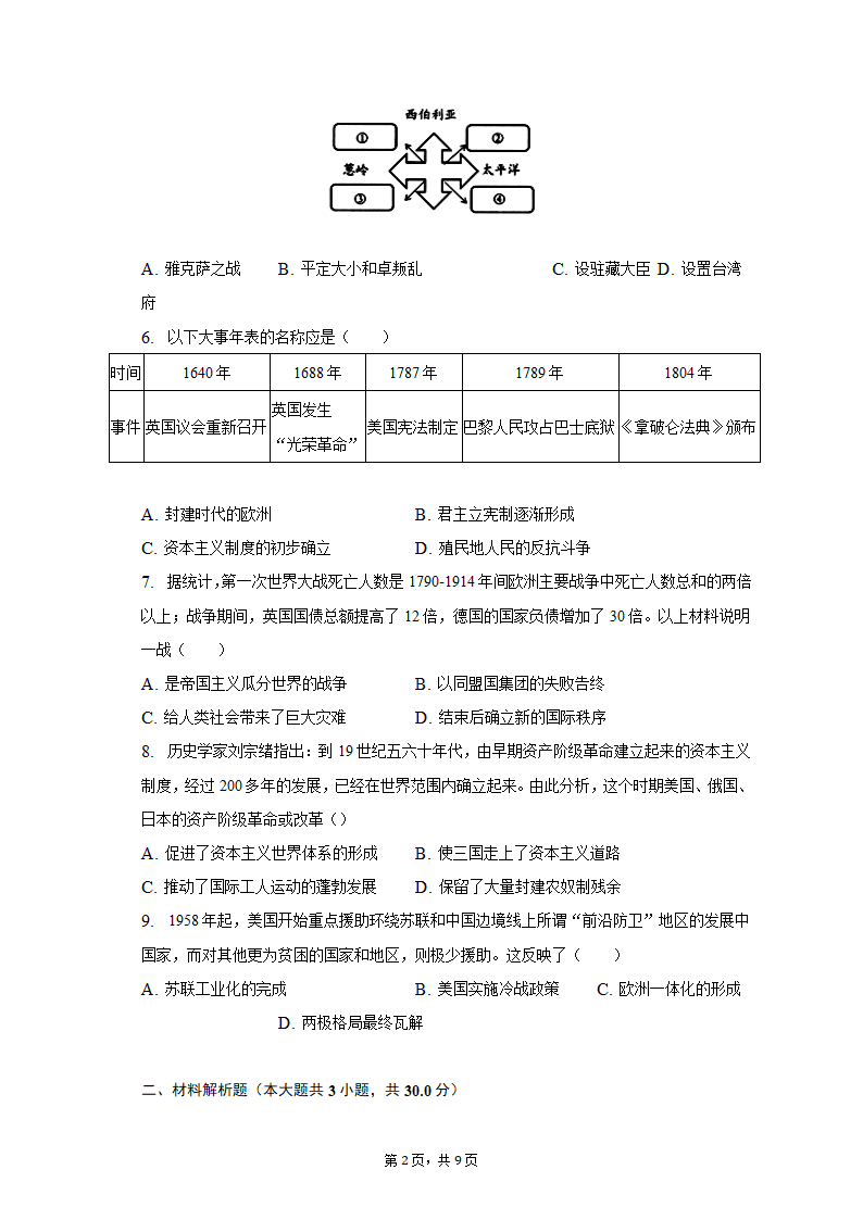 2023年内蒙古包头市三校中考历史第一次联考试卷（含解析）.doc第2页