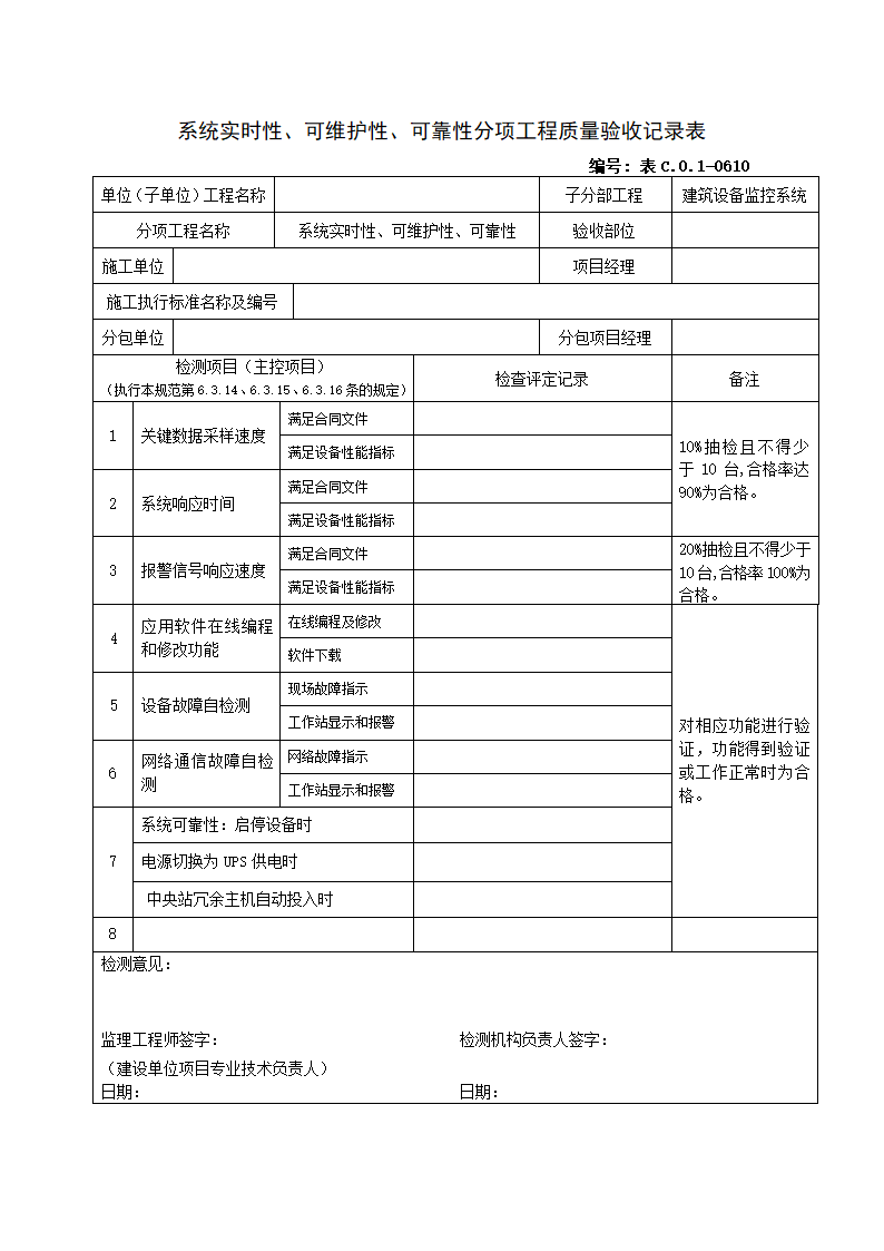 0610系统实时性可维护性可靠性分项工程质量验收记录表.doc第1页