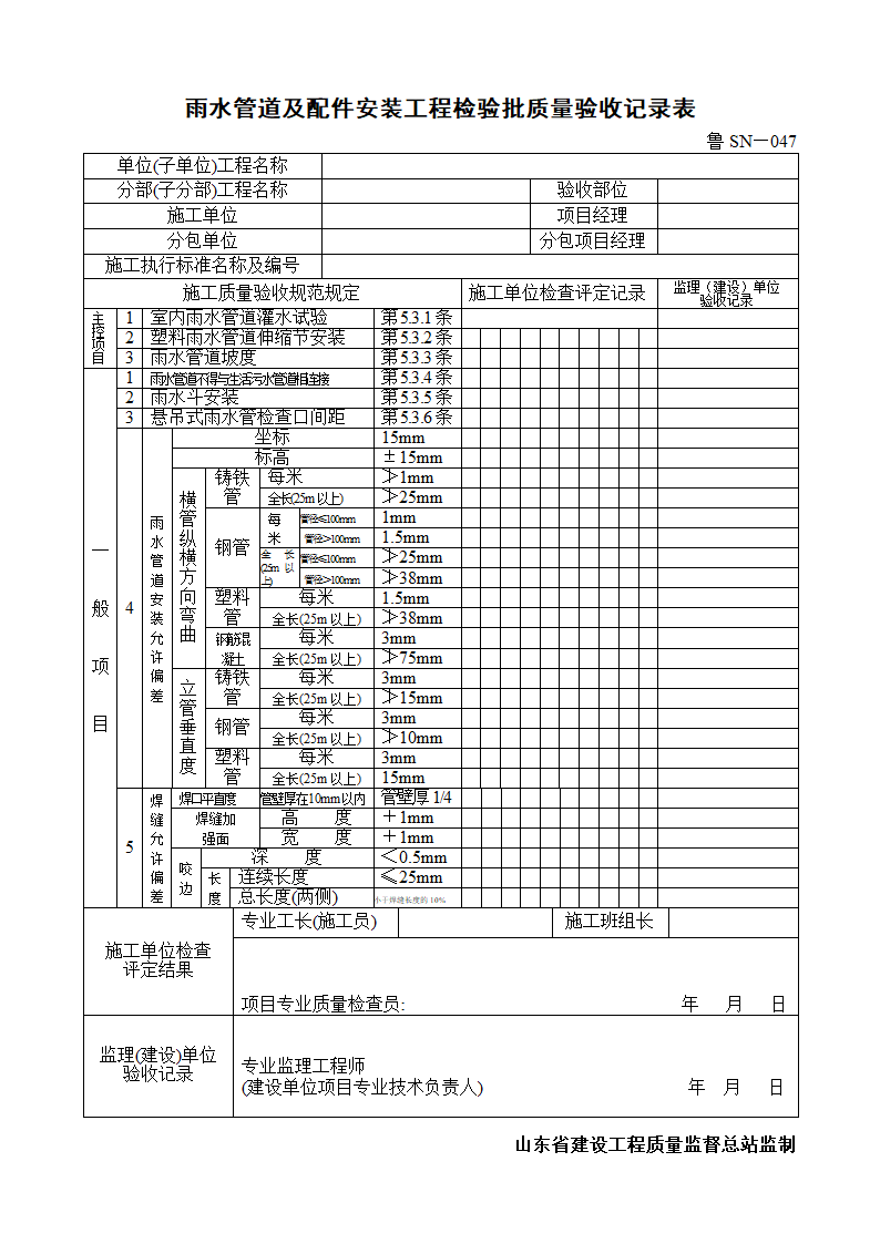 雨水管道及配件安装工程检验批质量验收记录表.doc第1页