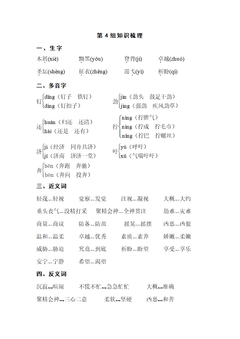 人教版小学语文四年级下学期 第四组 单元知识点梳理.doc第1页