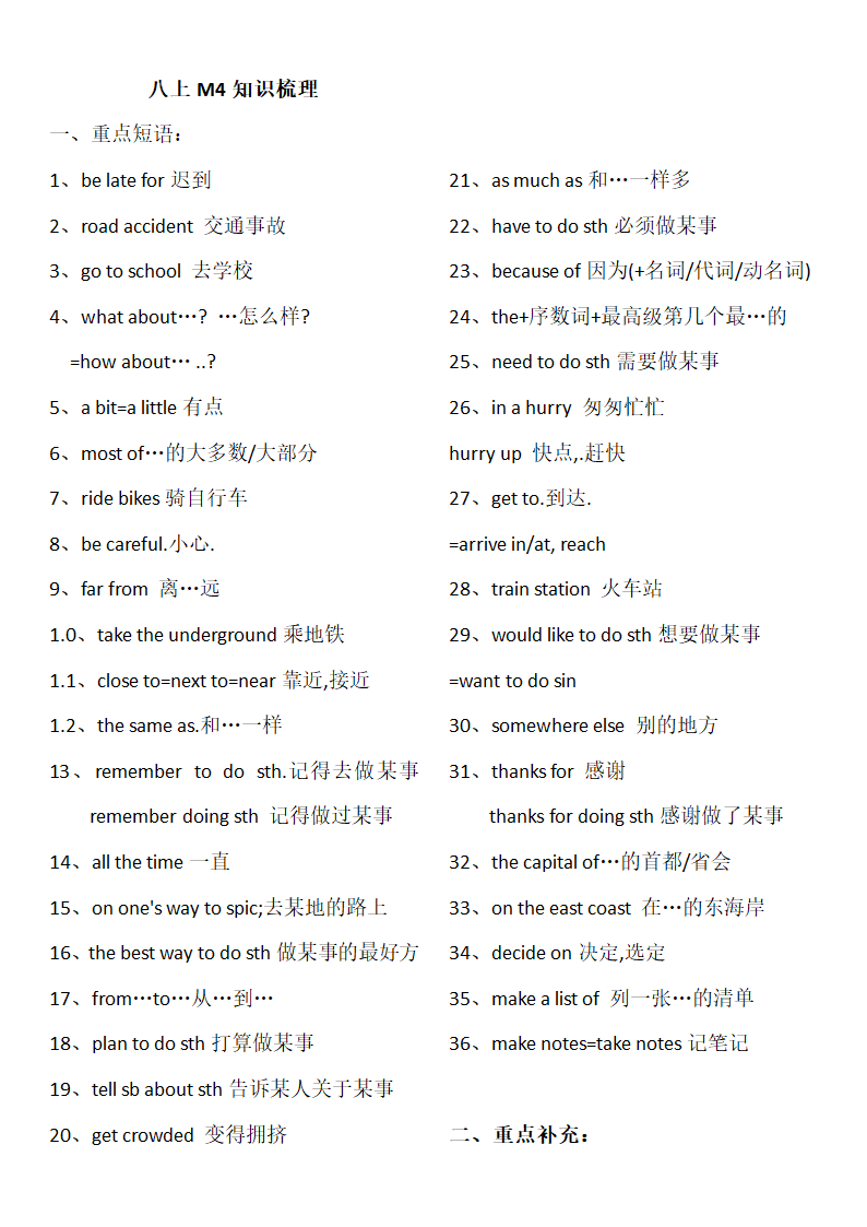 外研版八年级英语上册 Module 4 Planes,ships and trains  知识点.doc第1页