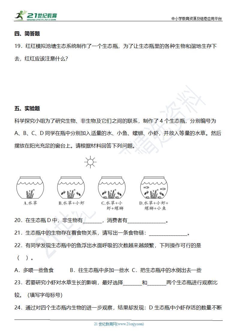 1.7《设计和制作生态瓶》知识点+同步练习（含答案）.doc第4页