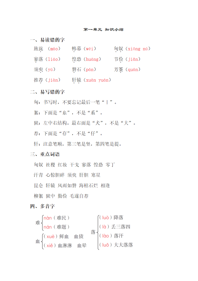 长春版小学语文六年级上学期 第1单元 知识点小结.doc第1页