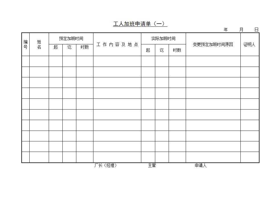 某公司工人加班申请单模板.doc第1页