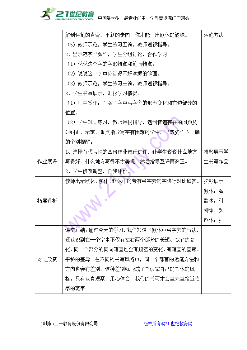 湖南美术出版社小学五年级上册书法练习指导全册教案（表格式）.doc第3页