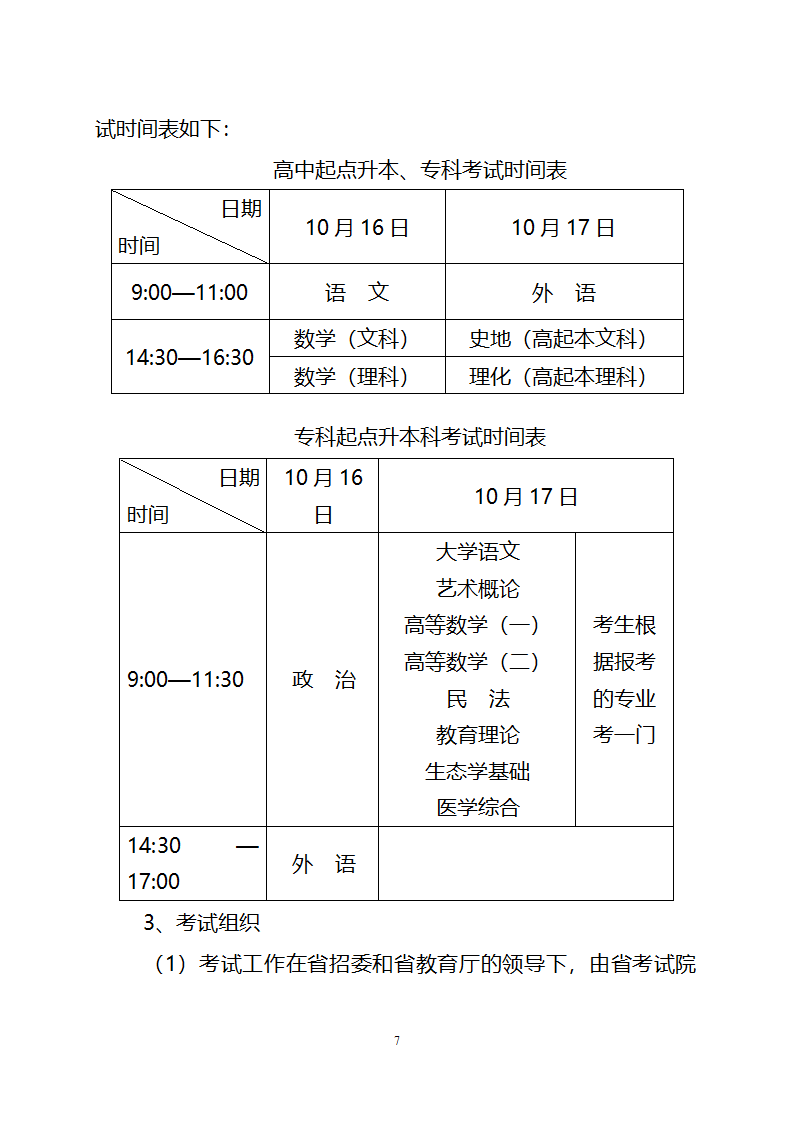 2010年安徽省成人高校招生工作实施意见第7页