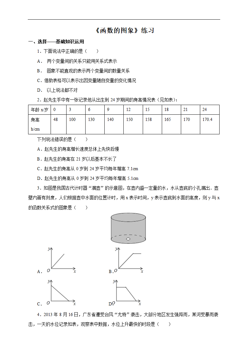 初中数学人教版八年级下册《19.1.2 函数的图象 课时2》练习.docx第1页