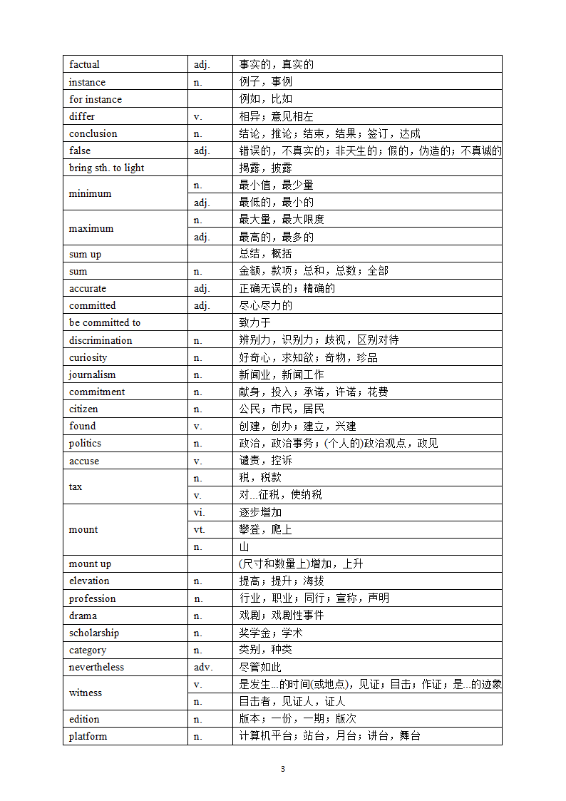 牛津版（2019）高中英语选择性必修二：Unit 1 The mass media 课文+词汇背诵材料  学案.doc第3页