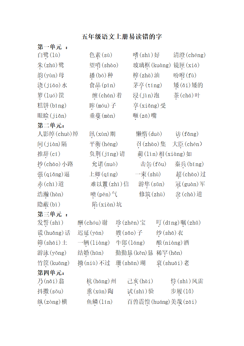 （期末复习）统编版语文五年级上册易读错的字知识点汇总.doc第1页