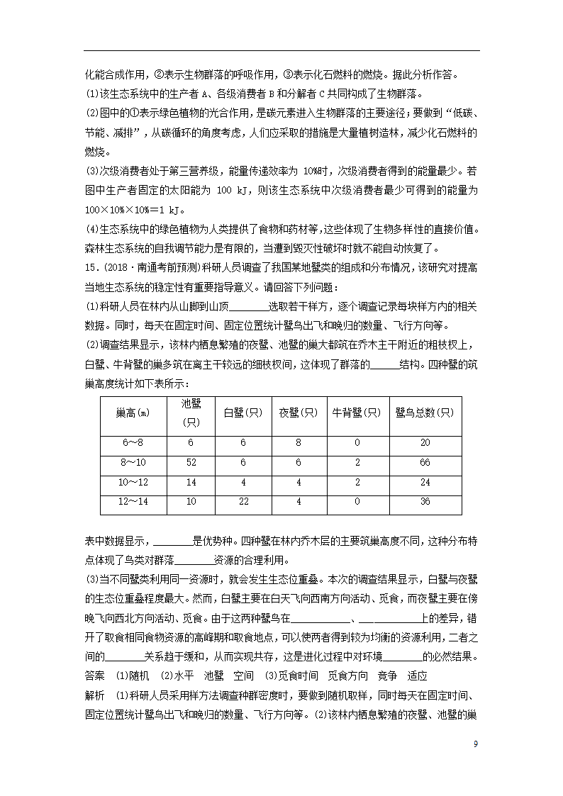 (江苏专用)2019高考生物二轮复习 专题九 生物与环境专题强化练(A卷)第9页