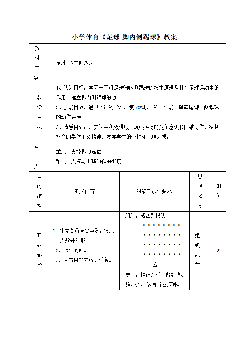 二年级体育教案-足球-脚内侧踢球 全国通用.doc第1页