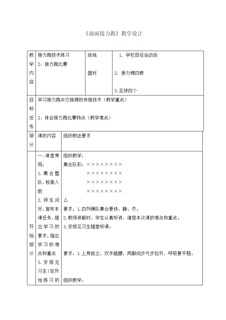 六年级上册体育教案-迎面接力跑   全国通用.doc第1页