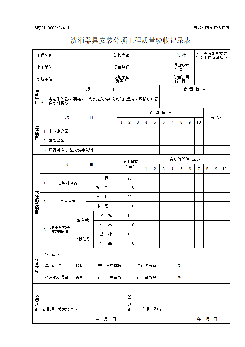 人民防空工程质量验收给排水表格.docx第1页