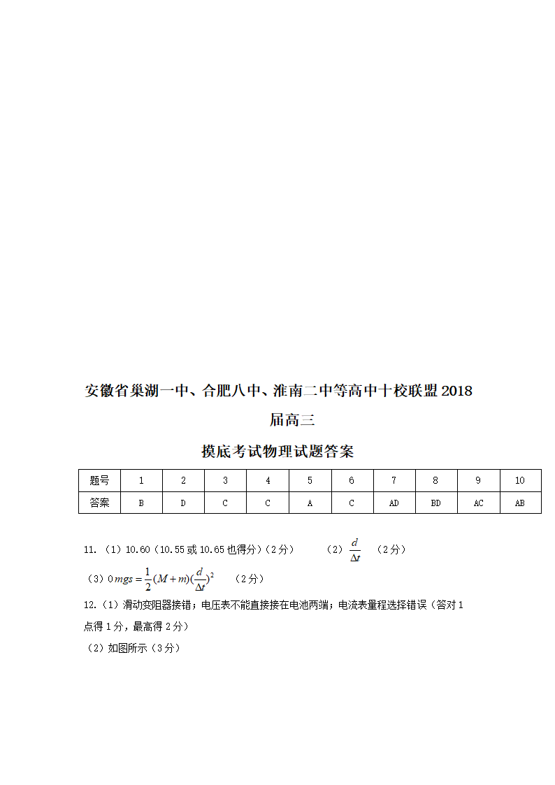 安徽省巢湖一中、合肥八中、淮南二中等高中十校联盟2018届高三摸底考试物理试题+Word版含答案第7页