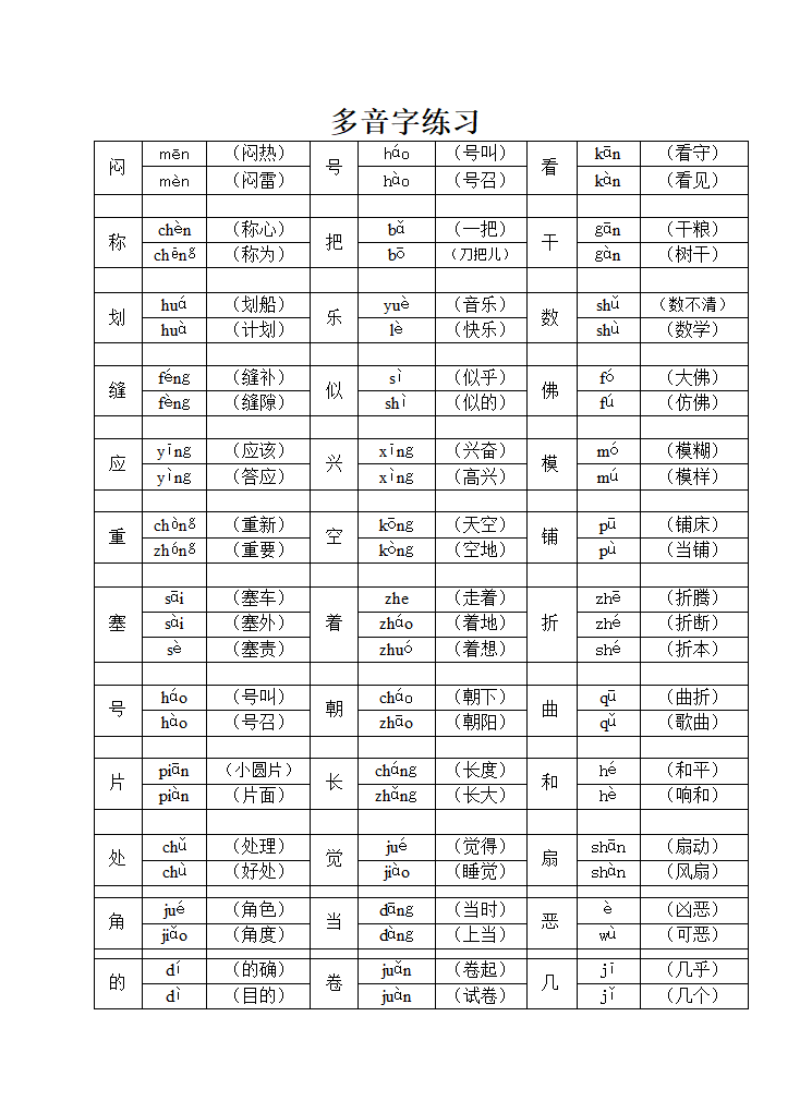 四年级语文下多音字练习.doc第1页