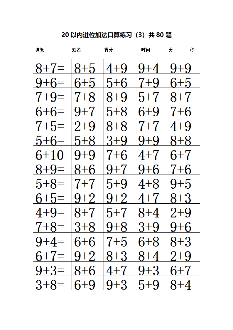 20以内进位加法口算专项练习.doc第1页