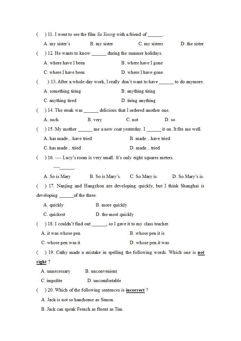 牛津上海版英语 七年级下学期Module 3 The natural elements Unit 8语法和词汇练习（无答案）.doc第2页