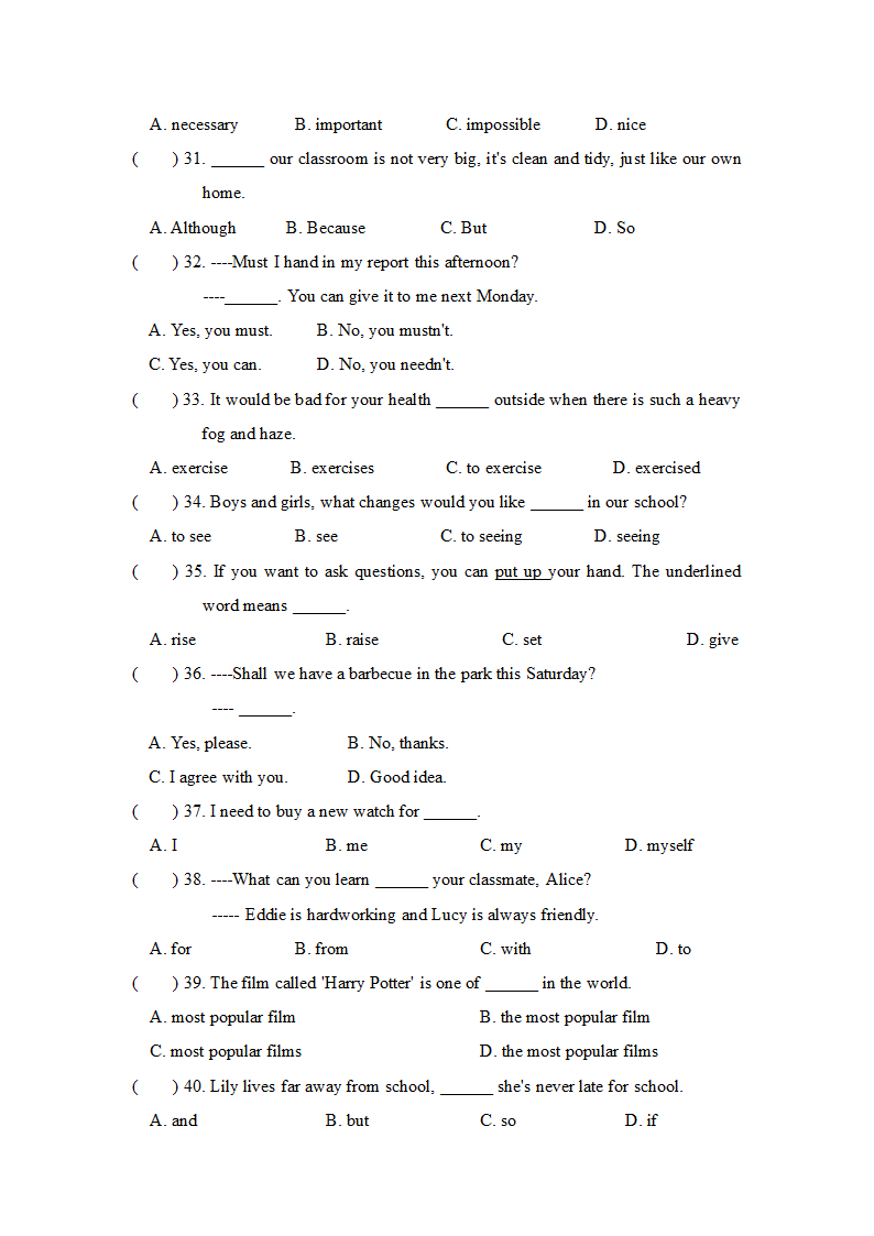 牛津上海版英语 七年级下学期Module 3 The natural elements Unit 8语法和词汇练习（无答案）.doc第4页