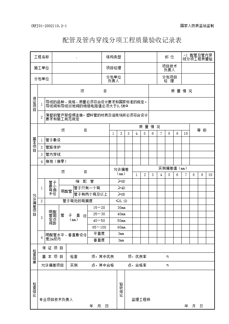 人民防空电气工程质量验收表格.docx第1页