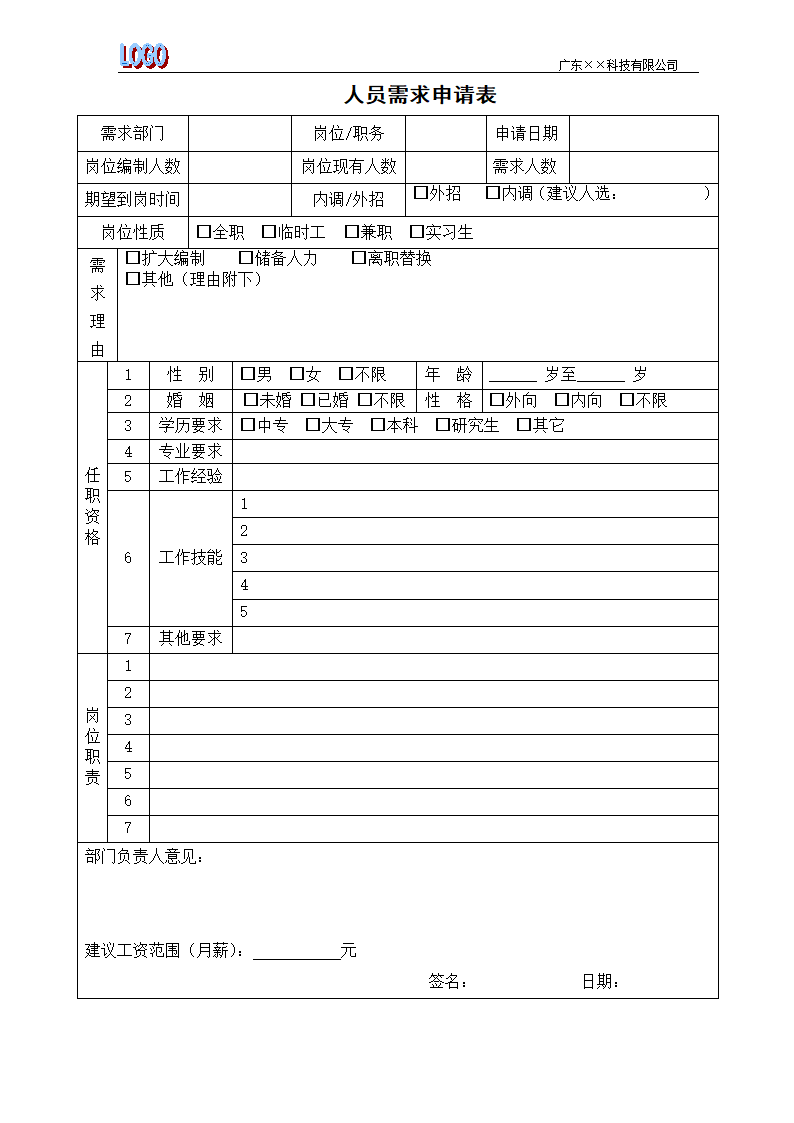 人员招聘需求申请表.doc第1页