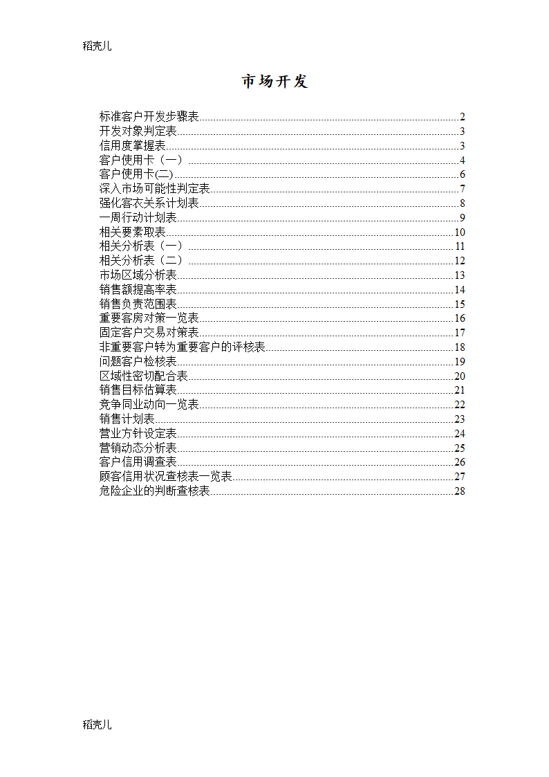 营销管理-市场开发类表格.doc