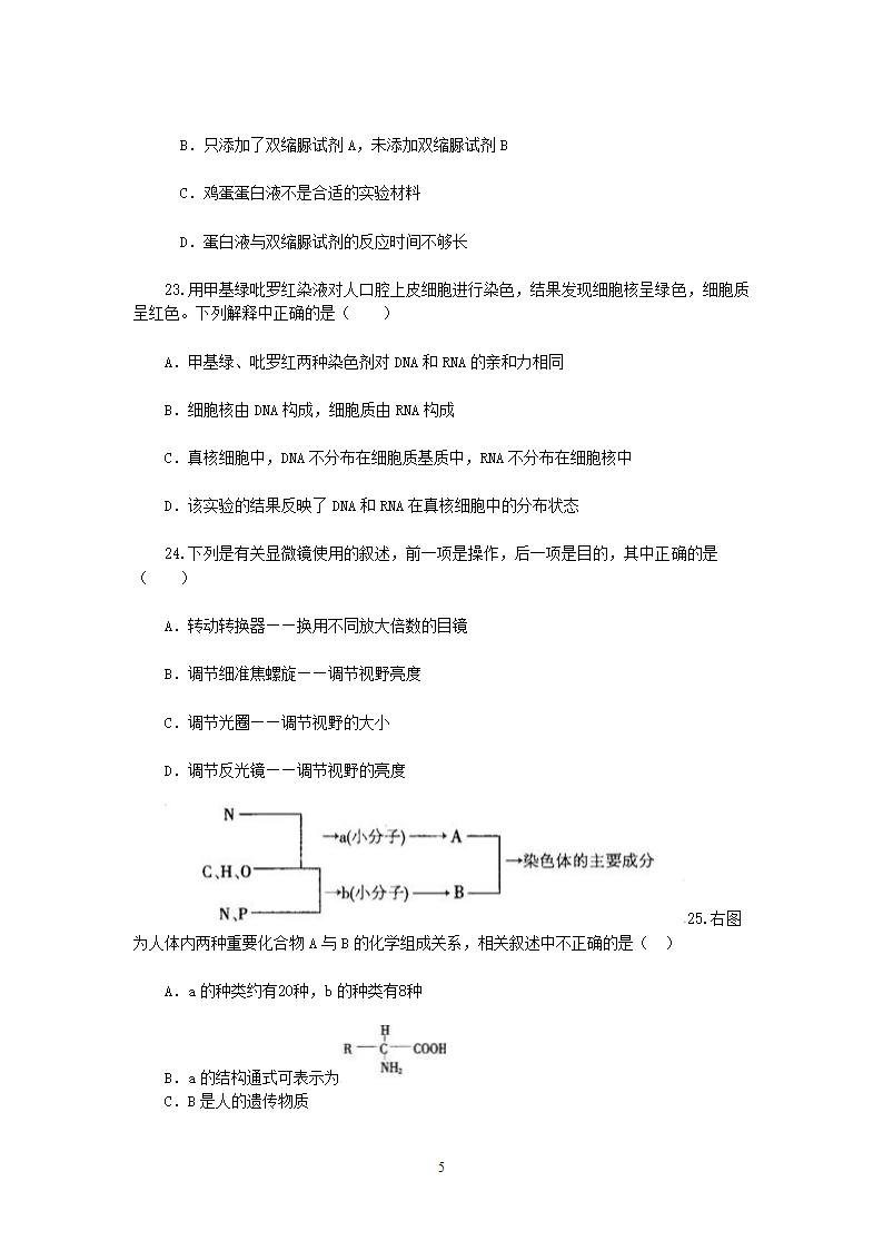 生物细胞试题模板.doc第5页