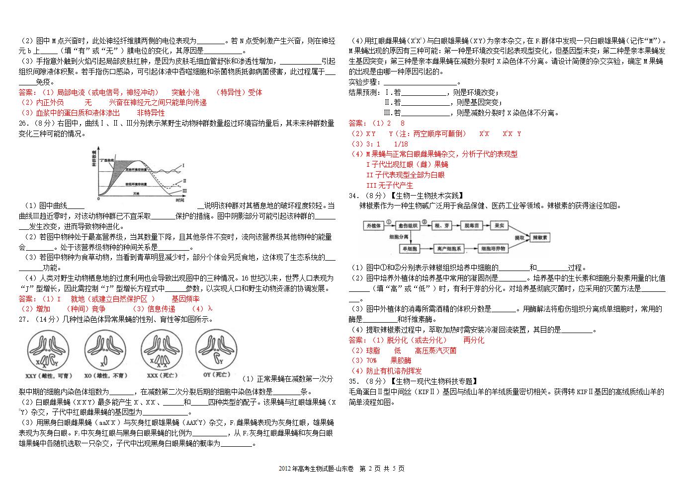 2012年高考生物试题及答案-山东卷第2页