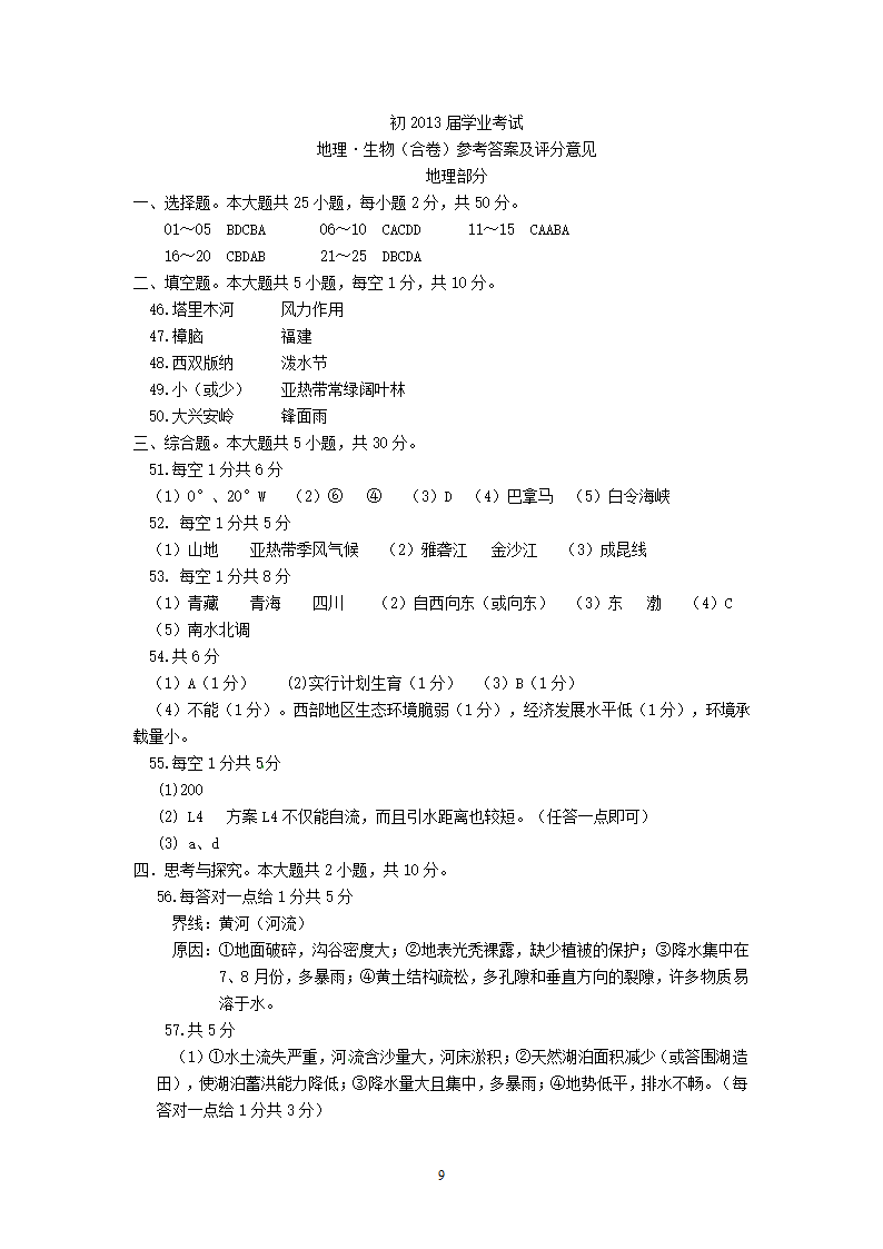 四川省攀枝花市2012年中考地理真题试题.doc第9页