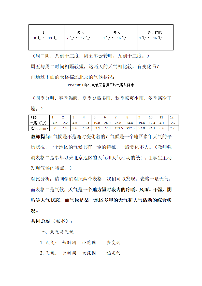 粤教版七年级上册地理 4.1天气和天气预报 教案.doc第3页