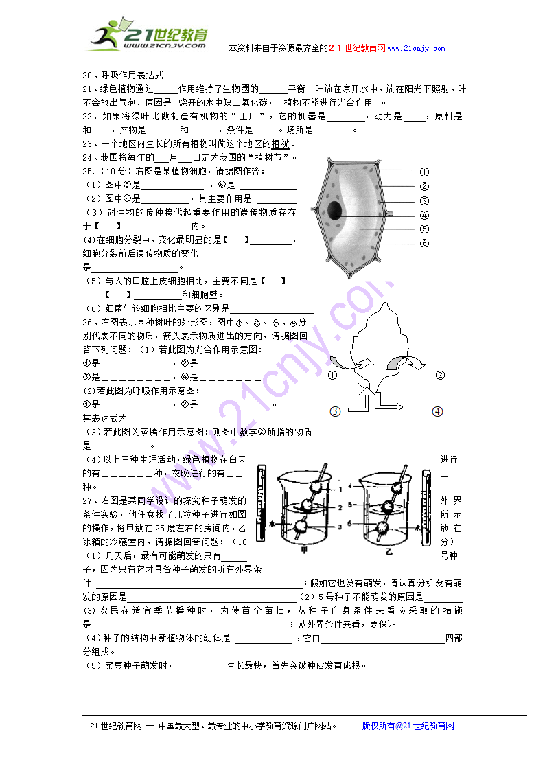 七年级生物上册填空题训练.doc第3页