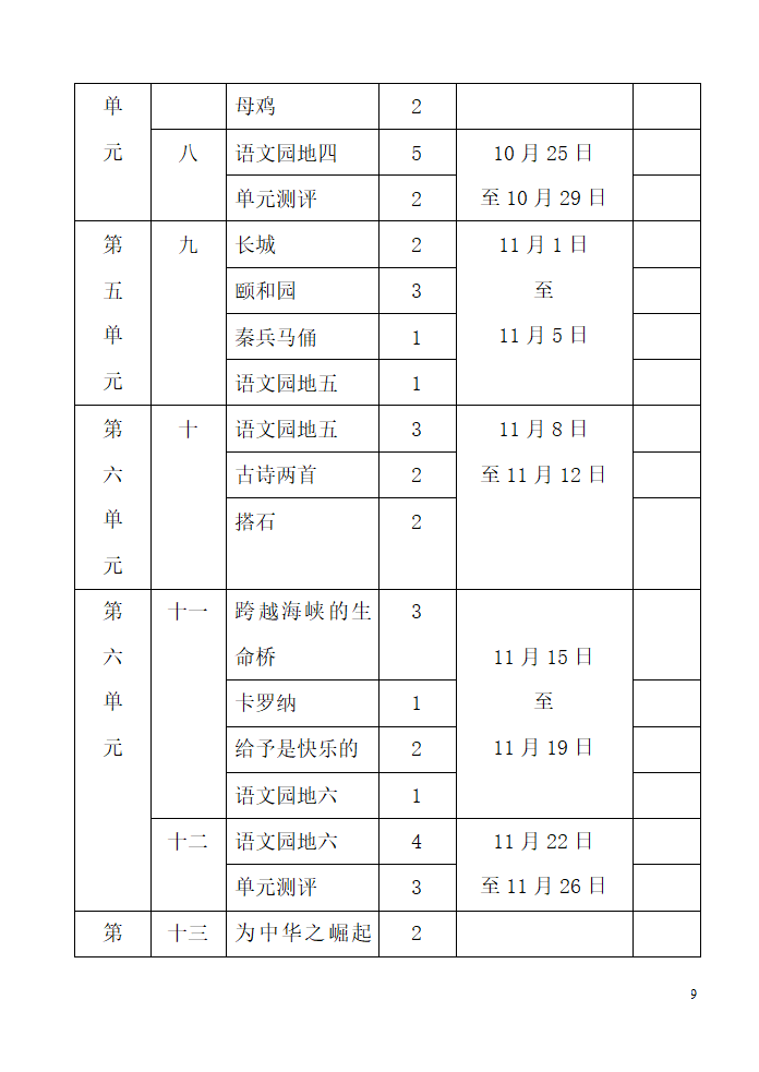 人教版四年级上册语文教学计划.doc第9页