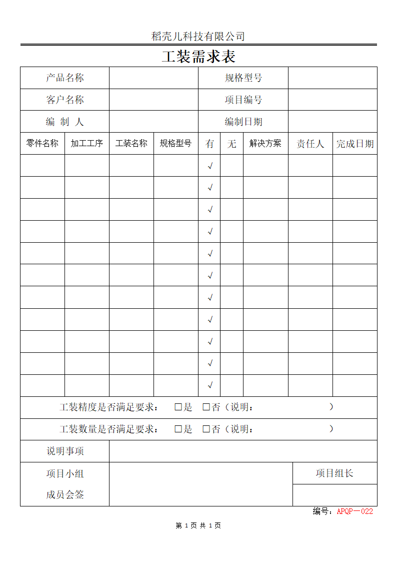 APQP工装需求表工装盘点清单.docx第1页