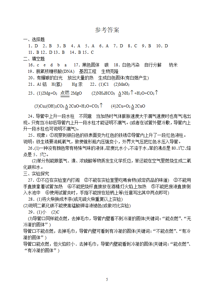 中考化学同步练习（开启化学之门）.doc第5页