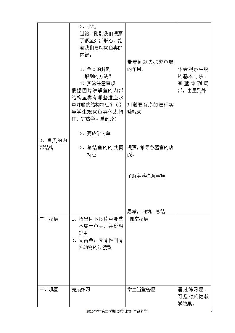 沪教版生物八年级第二册 4.2.1 鱼类 教案.doc第2页