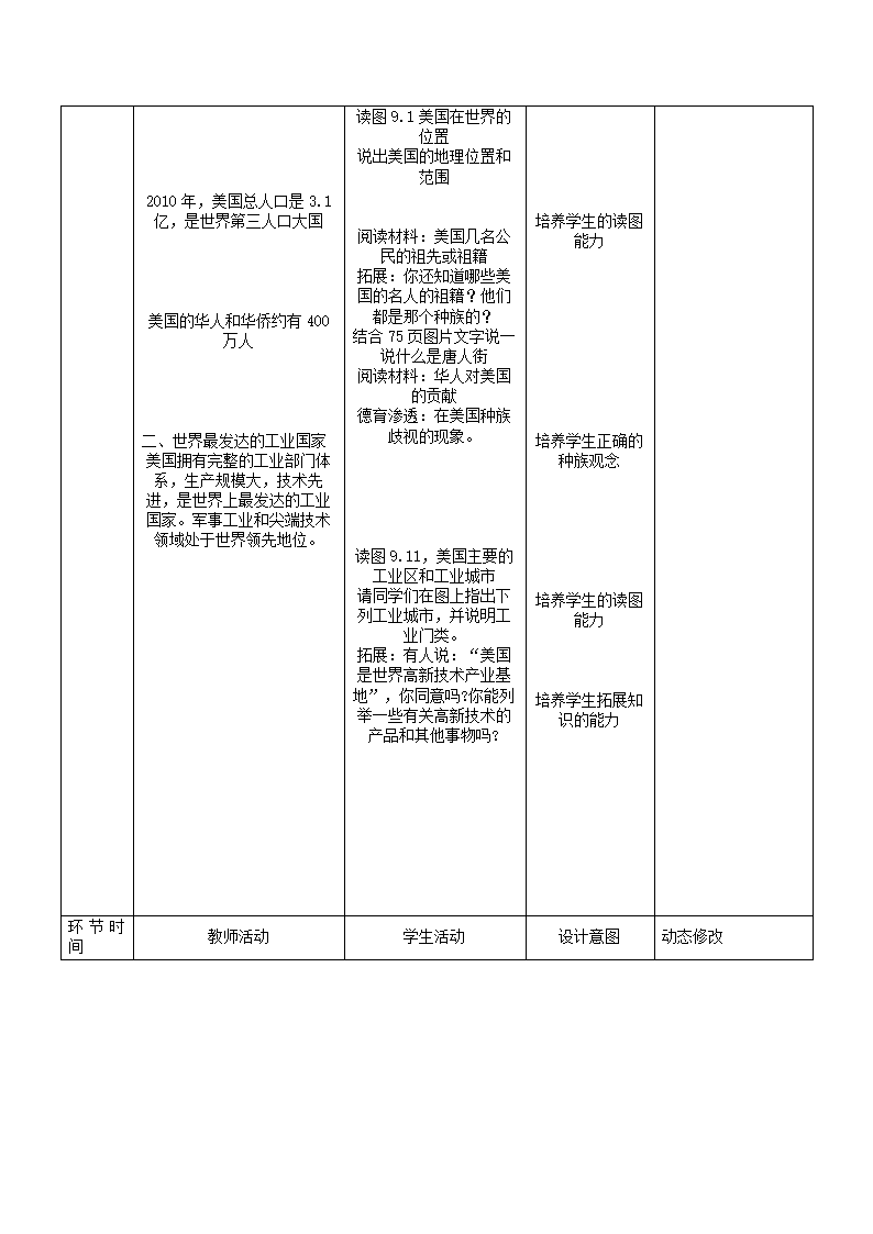 人教版地理七年级下册 9.1  美国 教案（表格式）.doc第2页