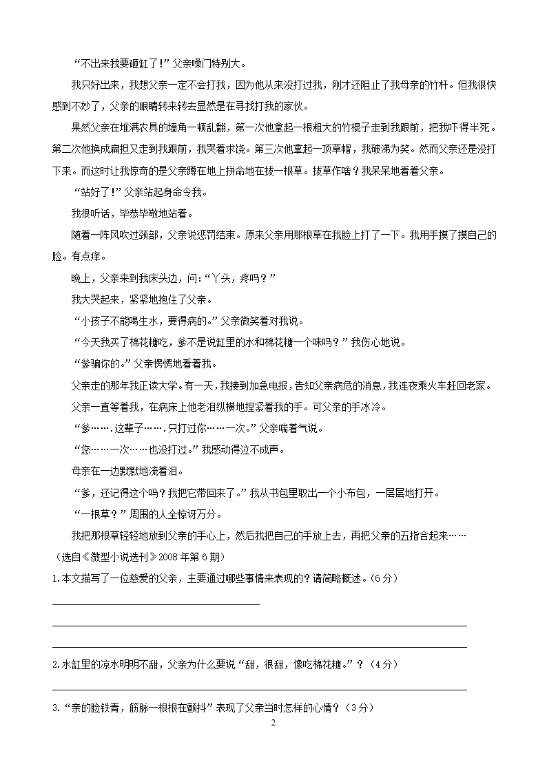 中考语文专项集训24小说阅读（C卷）.doc第2页