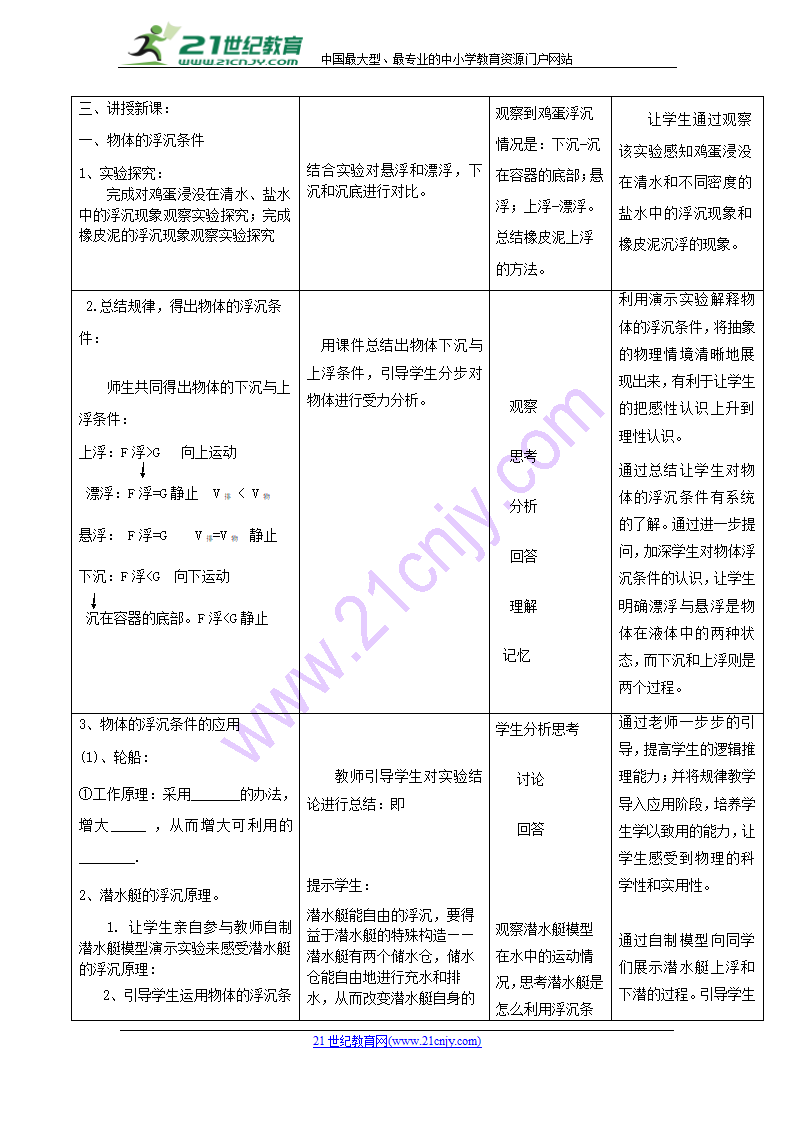 八年级物理下册10.3物体的浮沉条件及应用教案.doc第3页